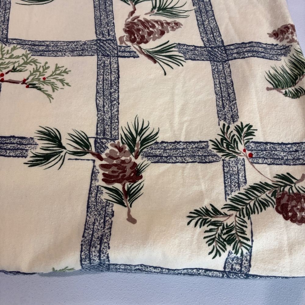 L.L. Bean Flannel Duvet Cover Full Cream Pinecone Evergreen Cabin Rustic Vintage
